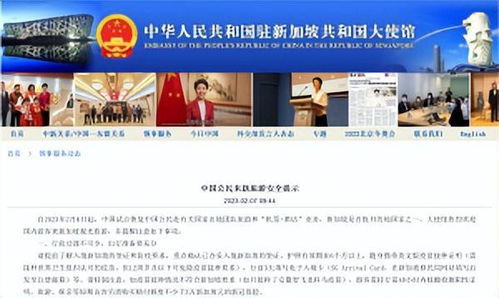 中國駐新加坡大使館發(fā)布入新安全提示及電子入境卡與國內旅游業(yè)務指南